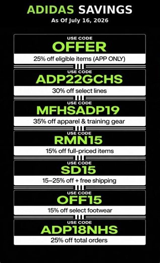 Adidas Promo Codes (July 16, 2026)
