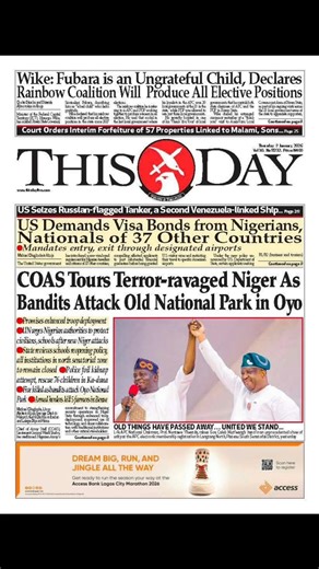 Nigerian Newspaper Headlines Today Thursday, 8th January, 2026. Punch Newspapers Nigerian Tribune Vanguard News Daily Trust Leadership News Guardian Nigeria thisdaylive.com The Sun Nigeria | Comr. Efficacy