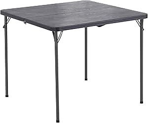 34" Square Folding Card Table, Plastic Folding Tables, Portable Fold Up Table w/Handle, Bearing 330 Lbs, Indoor and Outdoor Bi-Folding Table for Picnic, Party, Camping, Grey Woodgrain