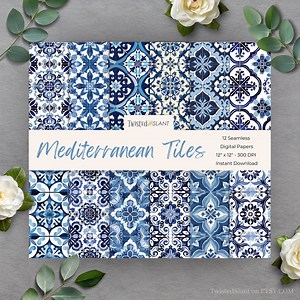 Blue Tile Digital Paper | INSTANT DOWNLOAD | Mediterranean Tile | Blue and White Tile | Seamless Paper Pack | Mediterranean | TILE01 - Etsy