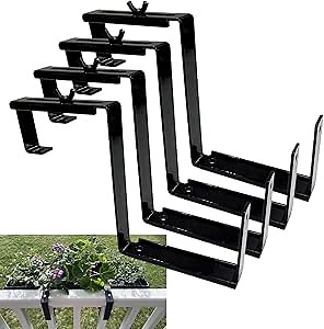 Window Box Brackets Adjustable Planter Box Brackets Flower Box Brackets for Railings Perfect for Balconies, Fences and Gardens (4 Pack)