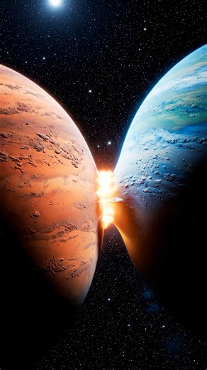 A distant orbital view of two planets approaching a collision course, governed only by mass, momentum, and time. #Earthimpacts #fblifestyle #universe #planetaryscience #gravity #cosmicforces | Earth Impacts