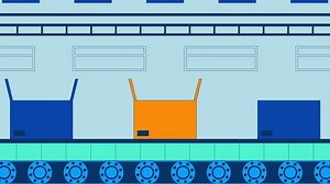 Conveyor belt boxes packing automation cartoon animation. Logistics cardboard box sealing process automatic 4K 2D motion graphic. Assembly operation animated backdrop on manufacturing background