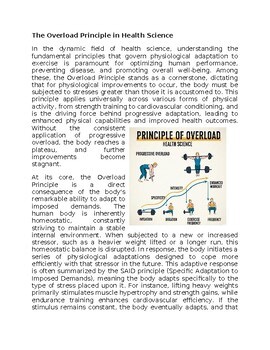 Overload Principle Health Worksheet for Sub-Plan or Classwork & Homework