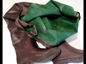 HEAVY SHINY BROWN / GREEN NATURAL RUBBER WADERS UNLINED 43-44 3kg RARE + VIDEOS XL-XXL RARE