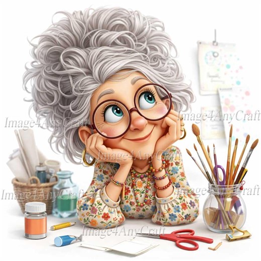 10 PNG Funny Artist Lady Clipart – Whimsical Grandma Painter Art, Craft Room Decor, Cards, Gifts, Printable Download - Etsy