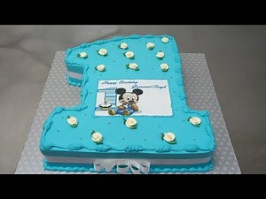 How to make a number 1 cake with mickey mouse theme with fresh cream