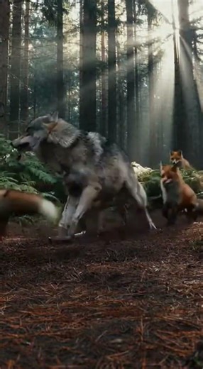 Wolf vs. Foxes: An Intense Forest Encounter 🐺🦊 #wildlife #fox #animalfight #wildanimals #funny