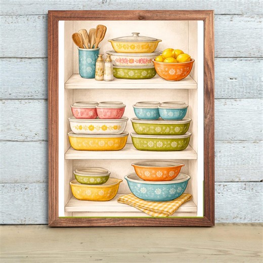 Vintage Pyrex Art Print: Pyrex Cabinet, Retro Kitchen Decor (digital Download) - Etsy