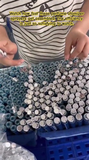 Rapid Hand-Assembly: Inserting Perfume Atomizer Pumps 🧴#CosmeticsManufacturing #AssemblyLine #Oddly