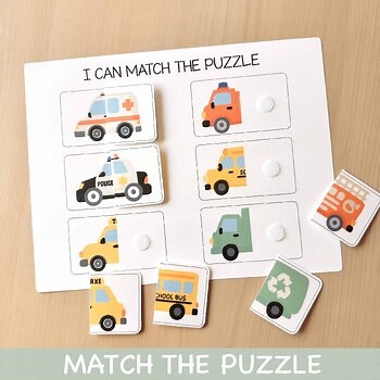 Vehicles Matching Puzzle – Transport Activity for Kids, Preschool Worksheets