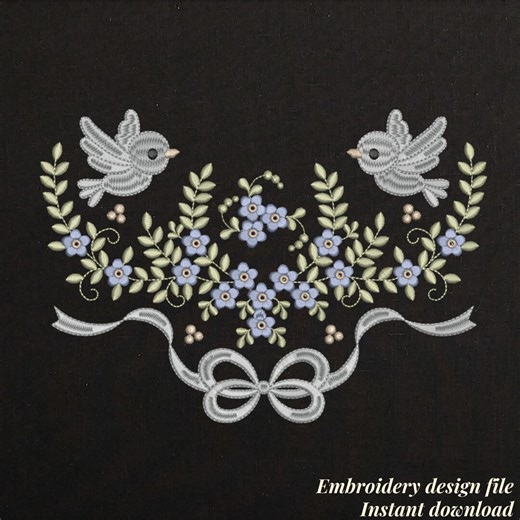 Floral Bird Border Embroidery Design - Wedding Flower Frame Machine Digital File - Shabby Chic Ornament Embroidery Pattern - 6 Sizes - Etsy