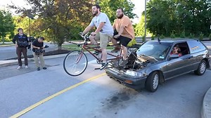 Mechanics Hilariously Modify a Small Car to Be Completely Powered by a Tandem Bicycle