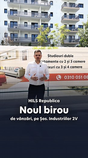 Vizitează-ne chiar și în weekend! Am deschis un nou birou de vânzări, în incinta ansamblului HILS Republica. 📍Șos. Industriilor 2V, Bloc 2, Parter, Ap. 5 ⏰ Program: Luni – Joi: 10:00 – 18:00 Vineri: 10:00 – 16:00 Sâmbătă – Duminică: 10:00 – 14:00 | HILS Development