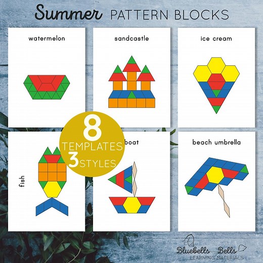 Summer Pattern Blocks Templates. Summer Printable Preschool and Kindergarten Activity. - Etsy