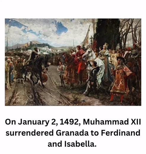 On January 2, 1492, Muhammad XII, the last Muslim sovereign in Spain, formally surrendered the Emirate of Granada, ceding authority of the regions to Ferdinand of Aragon and Isabella of Castile. This historic event represented a pivotal juncture, reinstating Catholic, European authority over the Iberian Peninsula for the first time in nearly eight centuries, thereby culminating the Reconquista, a war designed to reclaim territories from Muslim dominion across the region. #andalus #andalusia #rec