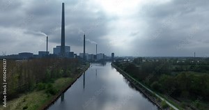 Power plant in Odense, Denmark, electricy generation, power and energy, Aerial drone view. Industrial site.