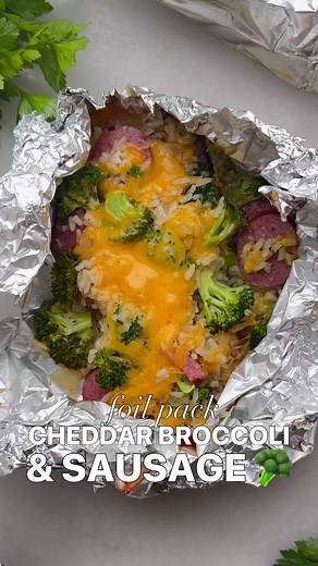 Cheesy Broccoli, Smoked Sausage, and Rice Foil Pack Recipe
