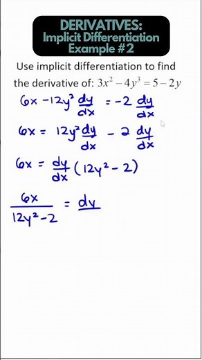 DERIVATIVES - Implicit Differentiation example 2 (Calculus)