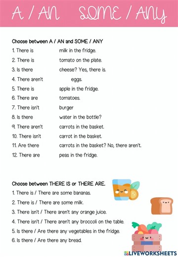 A AN SOME ANY   there is - there are worksheet