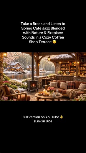 Cozy Café Jazz & Spring Coffee Shop Ambience #cozycafe #cafejazz #moodbooster #fireplacesounds #springvibes