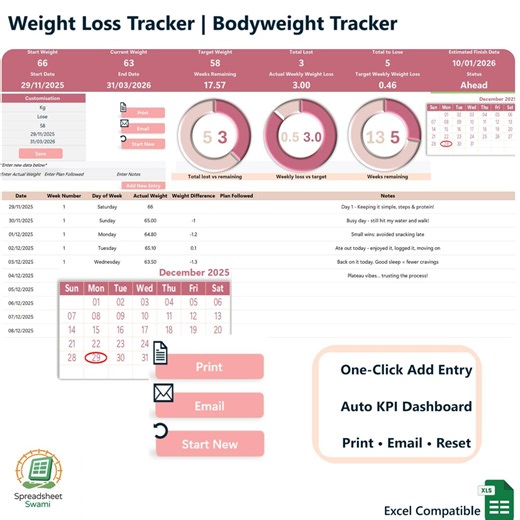 Weight Loss Tracker Spreadsheet (excel XLSM) | Daily Weigh-in Log   Goal Planner | Kg/lb/stones | Instant Download - Etsy