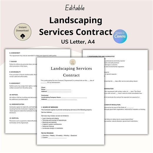 Editable Landscaping Service Contract, Garden Maintenance Agreement, Landscaping Business, Lawn Care Agreement, Lawing Owing Service, PDF - Etsy