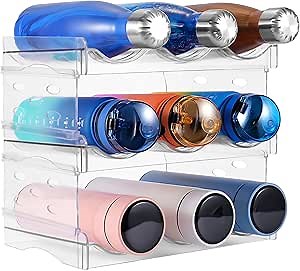 Water Bottle Organizer, Clear Plastic Tumbler Storage Rack, 3-Tier 9-Bottle Holder for Kitchen, Pantry, Countertop