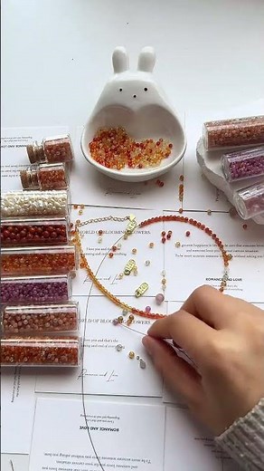 ✨ So Relaxing! Making an Amber Beaded Necklace 🧡 Handmade Jewelry DIY (Aesthetic & Satisfying)