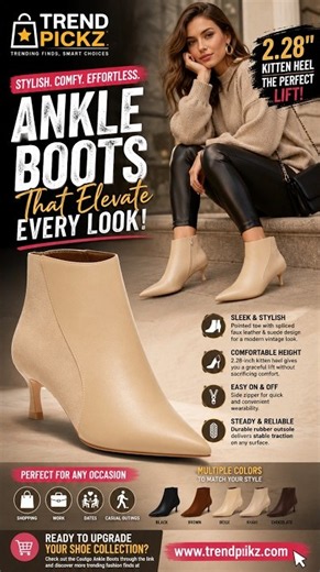Coutgo Women’s Kitten Heel Ankle Boots | Pointed Toe Side-Zip Fashion Booties | Trend Pickz