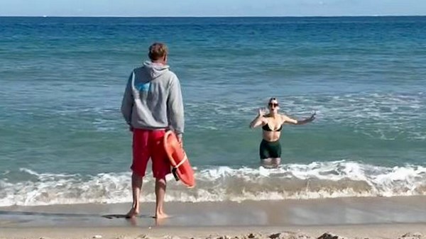 Shark appears in shallows SECONDS after lifeguard urges woman out of water