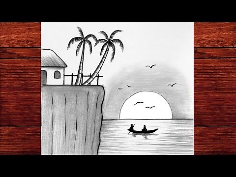 Easy Sunset Drawing | Beautiful Nature Scenery with Pencil Shading Tutorial
