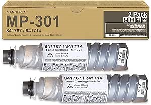 2-Pack MP301 Black Toner Cartridge : Compatible MP 301 Toner Cartridge 841767 / 841714 (Up to 8,500 Pages) Replacement for Ricoh Aficio MP 301SPF Printer