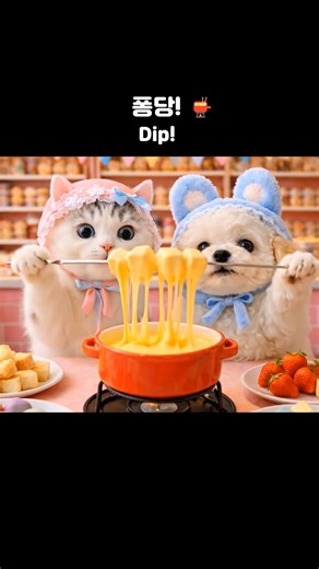 치즈 퐁당! 강아지 고양이 퐁듀 먹방 ASMR 🫕Cheese Fondue