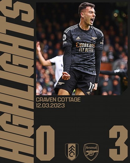 2.4M views · 142K reactions | ✅ Three goals and three big points  Watch highlights of our 3-0 victory over Fulham FC Official in the Premier League  | Arsenal | Facebook