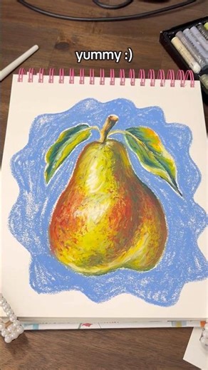 Drawing an oil pastel pear 🍐 #oilpastel #pear #drawing #artprocess
