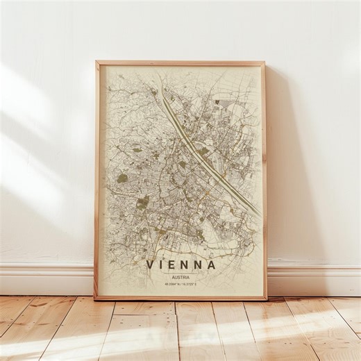 Austria Travel Poster: Vienna Map Print, Vintage Home Decor, Capital City Wall Art - Etsy