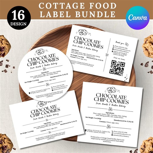 15  Cottage Food Labels Bundle, QR Code Cookies Ingredients Label Cottage Food Law Sticker Design, Bakery Business Canva Template - Etsy