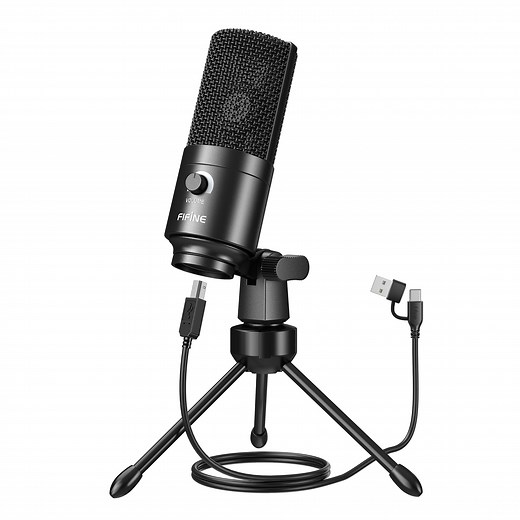 FIFINE K669B USB Microphone for PC, Laptop, PS5 Gaming, Metal Condenser Microphone with Gain Control for Streaming, Vocal Recording, Online Meetings