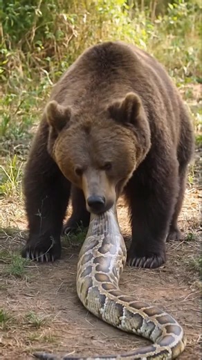 VideoAnimal on Instagram: "The Brown Bear Slowly Devours the Giant Python! #brownBear #python #wildlife #realfight #naturefilm"