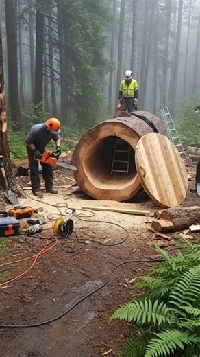 Turning a Giant Tree Log into a Cozy Forest Cabin 🌲✨ | Amazing Transformation #CabinBuild #shorts