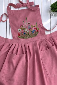 Hand Embroidered Floral Apron for Women, Wildflowers Garden Embroidered Apron, Kitchen/cooking/florist/gardening Apron,handmade Gift for Her - Etsy