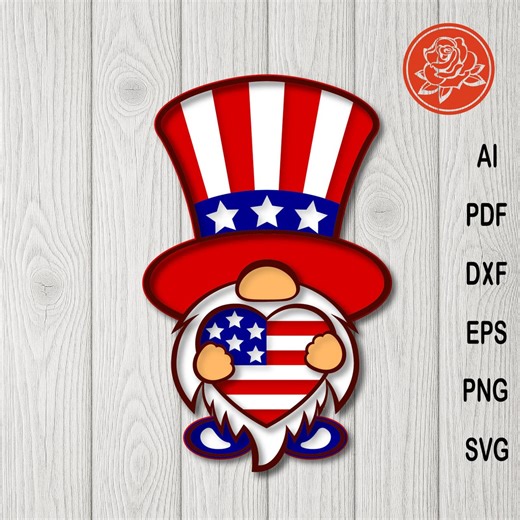 Layered Gnome SVG Patriotic Heart 4th of July Cut File for Cricut Crafts - Etsy