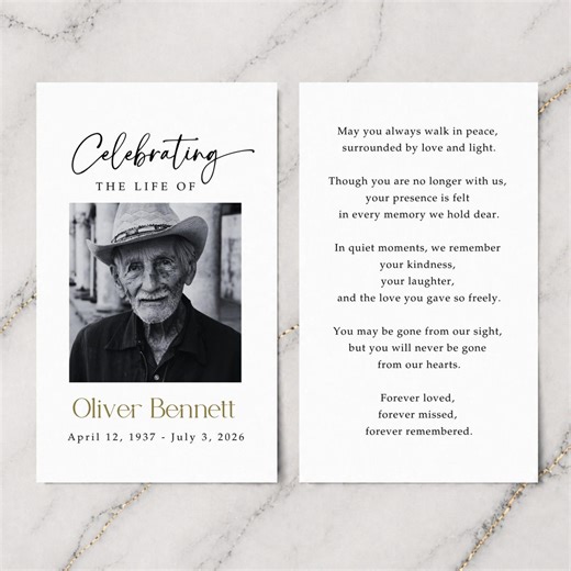 Funeral Prayer Card Template | Celebration of Life Memorial Card | Printable Canva Template | Modern Script Design (FR001) - Etsy