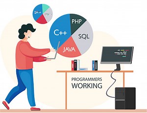 Programmer engineering and coding. Programmer working on code for web...