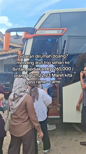 Promo Trip hemat seharian Ke Bintan & Tanjung Pinang Spesial Idul Fitri 2026 cukup bayar Rp 265,000 / Orang Jadwal : 21,22,23 Maret 📍Destinasi: - Sleeping Budha - Gurun pasir - Telaga Biru - Patung 1000 - Lagoi Bay & Beach - Oleh oleh Bintan 📍Sudah Termasuk: - Transportasi Bus AC - Tour guide - Mineral water - Makan siang - Tiket masuk wisata - Tiket kapal PP Batam Daftar dari sekarang sebelum kehabisan kuota, kuota hanya tersedia 100 orang. Informasi & Pendaftaran : ☎️ 62838-0986-1447 Miya ☎️