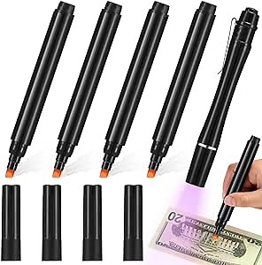 Geiserailie 5 Pcs Counterfeit Money Detector Marker Pen Bill Detector Pen Fake Bill Checker UV Penlight Flashlight with Clip Detects Universal False Currency Pack for Money Loss Prevention Fraud