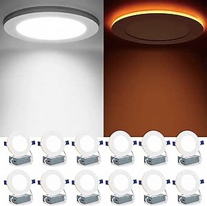 Meconard 12 Pack 4 Inch 5CCT LED Canless Recessed Lighting with Night Light, 2700K/3000K/3500K/4000K/5000K Selectable Ultra-Thin LED Ceiling Lights, 9W=75W, 750LM, Dimmable Wafer Downlight ETL&FCC