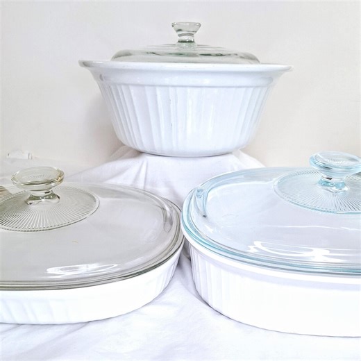 Vintage Corning Ware French White Casserole Set: 1990s Glass Lids - Etsy