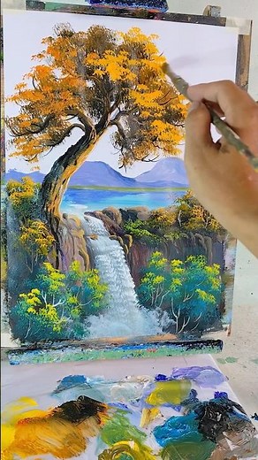 #025 | How To Paint Autumn Leaves On A Waterfall Easily | Pure Nature Art